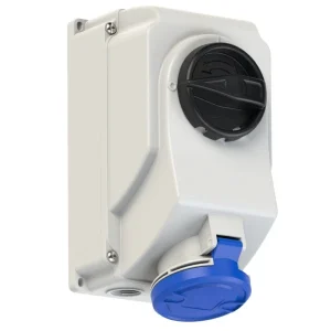 Bizline Industrial Power Socket Switch Interlock Surface 2PE 32A 230V IP44 Blue
