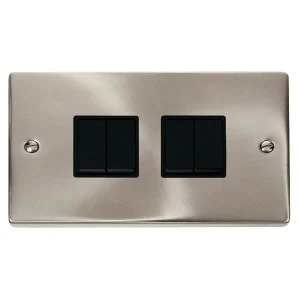 Deco Plate Switch 4-Gang 2-Way 10A Black Insert Satin Chrome