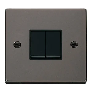 Plate Switch 2 Gang 2 Way 10A Black Nickel Black Insert Victorian