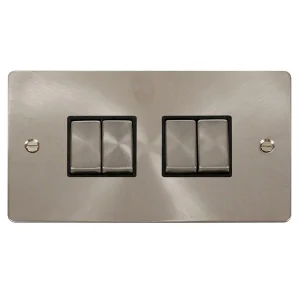 Plate Switch 4 Gang 2 Way 10A Brushed Stainless Black Insert