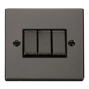 Plate Switch 3 Gang 2 Way 10A Black Nickel Black Insert Victorian