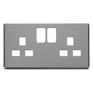 Front Plate 2 Gang DP Switched Socket 13A Chrome