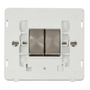 Switch Interior Ingot 2 Gang 2 Way 10AX Polar White Brushed Stainless