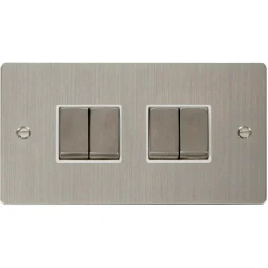 Plate Switch 4 Gang 2 Way 10A Stainless Steel White Insert