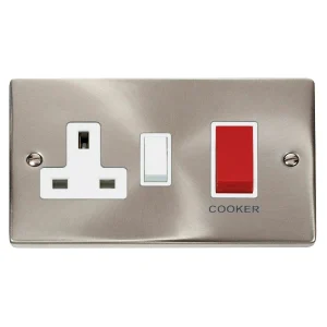 Cooker Control Unit 13A Socket 45A Sat Chrome White Insert Victorian
