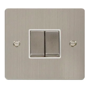 Plate Switch 2 Gang 2 Way 10A Stainless Steel White Insert