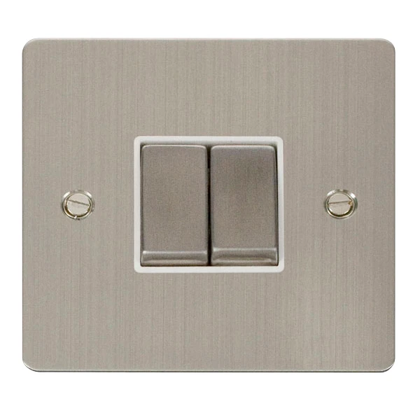 Plate Switch 2 Gang 2 Way 10A Stainless Steel White Insert - Image 2