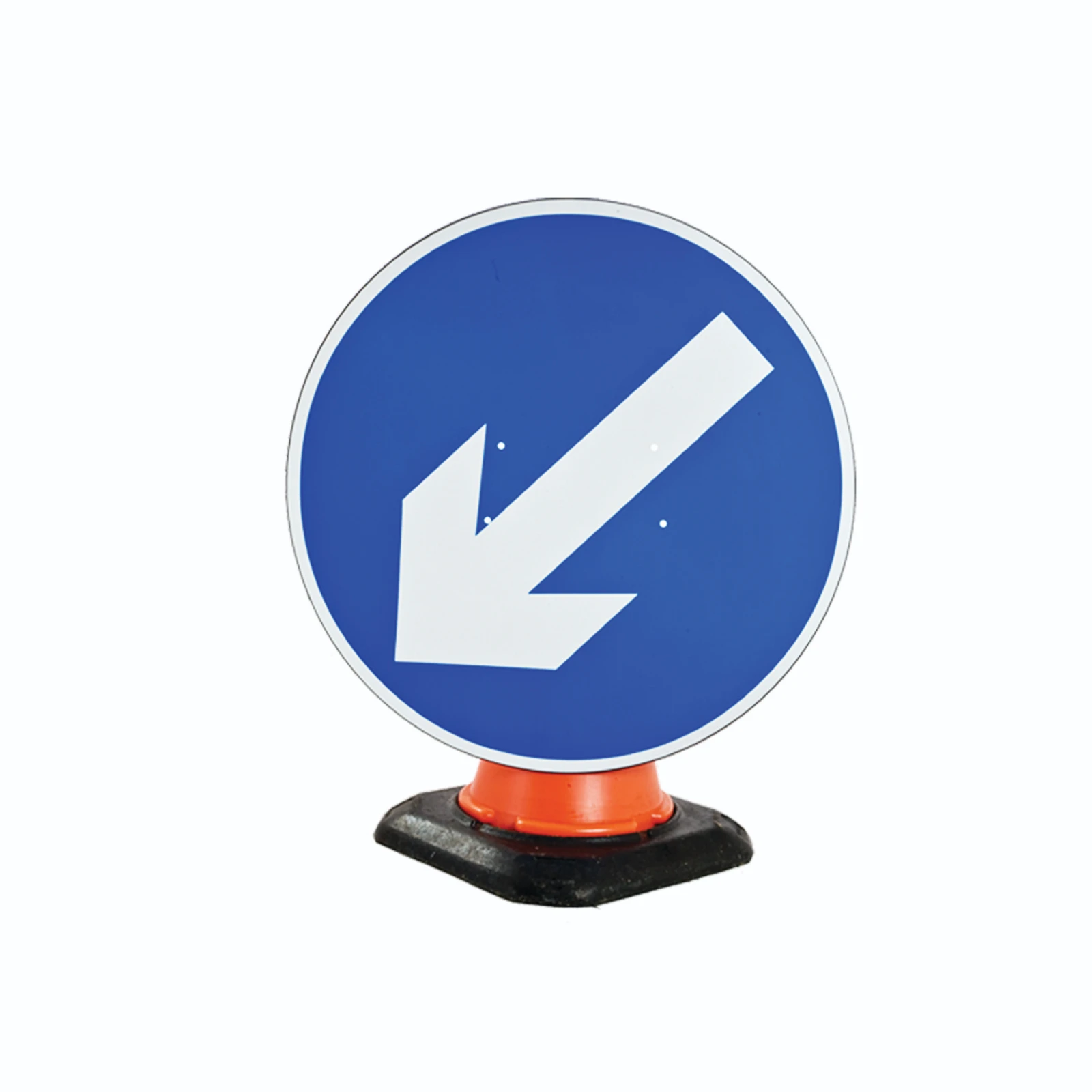 Cone Mounted Road Sign "Arrow Left" 750mm Blue/White