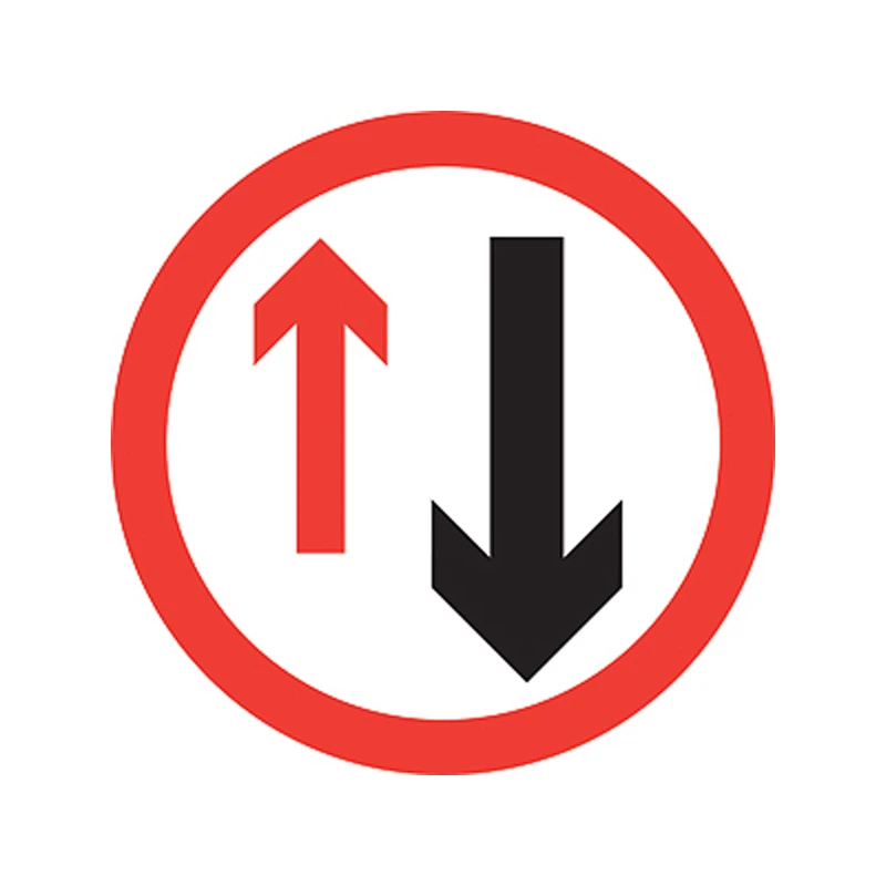 Priority to Oncoming Vehicles 750mm Red/Black Metal Sign - Image 2