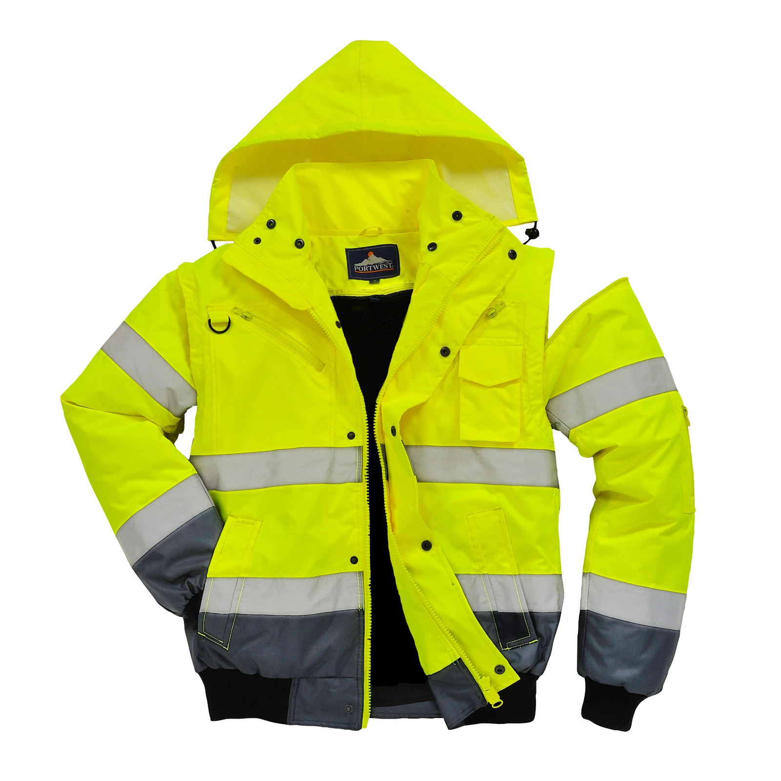 Portwest C465 HI-Vis Contrast Bomber Jacket Large Yellow/Navy - Image 2