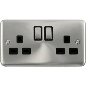 Socket Ingot 2 Gang Double Pole Switched 13A Satin Chrome Black Insert