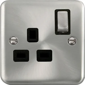 Socket Ingot 1 Gang DP Switched 13A Satin Chrome Black Insert