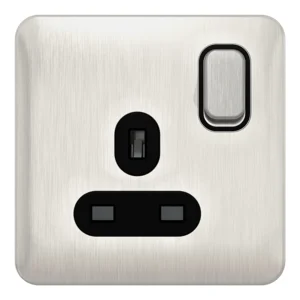 Lisse 1-Gang 13A Switched Socket Stainless Steel / Black