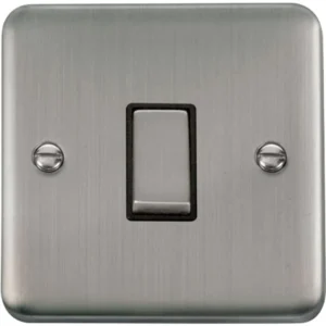 Plate Switch Ingot 1 Gang 2 Way 10AX Stainless Steel Black Insert