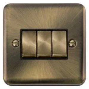 Antique Brass Rounded Profile 10AX Ingot 3 Gang 2 Way Plate Switch