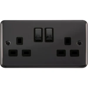 Socket Ingot 2 Gang DP Switched 13A Black Nickel Black Insert