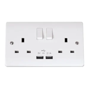 Socket 2 Gang Switched 2 x USB Chargers 13A 2.1A White