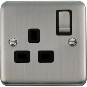 Socket Ingot 1 Gang DP Switched 13A Stainless Steel Black Insert