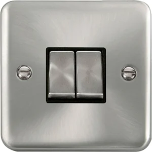 Plate Switch Ingot 2 Gang 2 Way 10AX Satin Chrome Black Insert