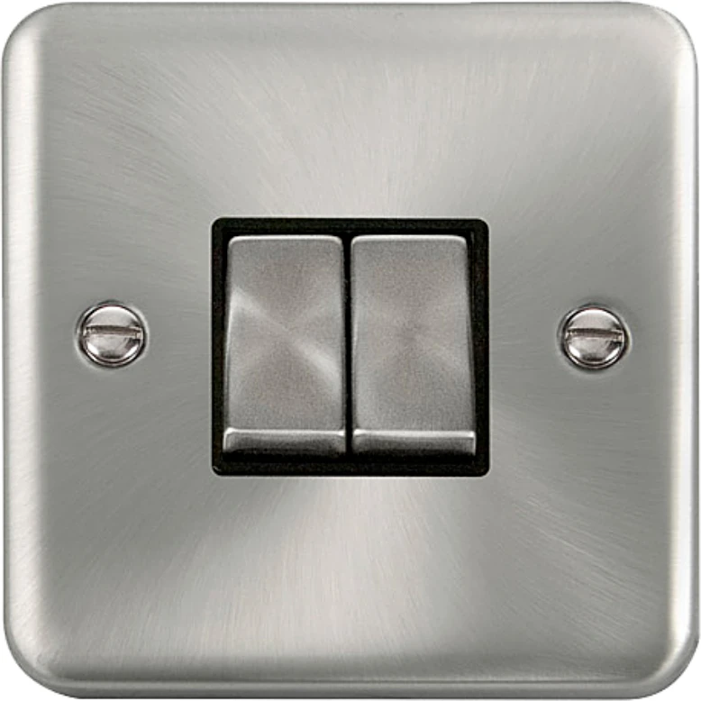 Plate Switch Ingot 2 Gang 2 Way 10AX Satin Chrome Black Insert