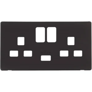 Front Plate 2G Switched Socket Black 2.1A USB Charger