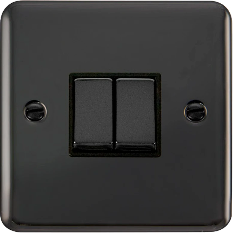 Plate Switch Ingot 2 Gang 2 Way 10AX Black Nickel Black Insert