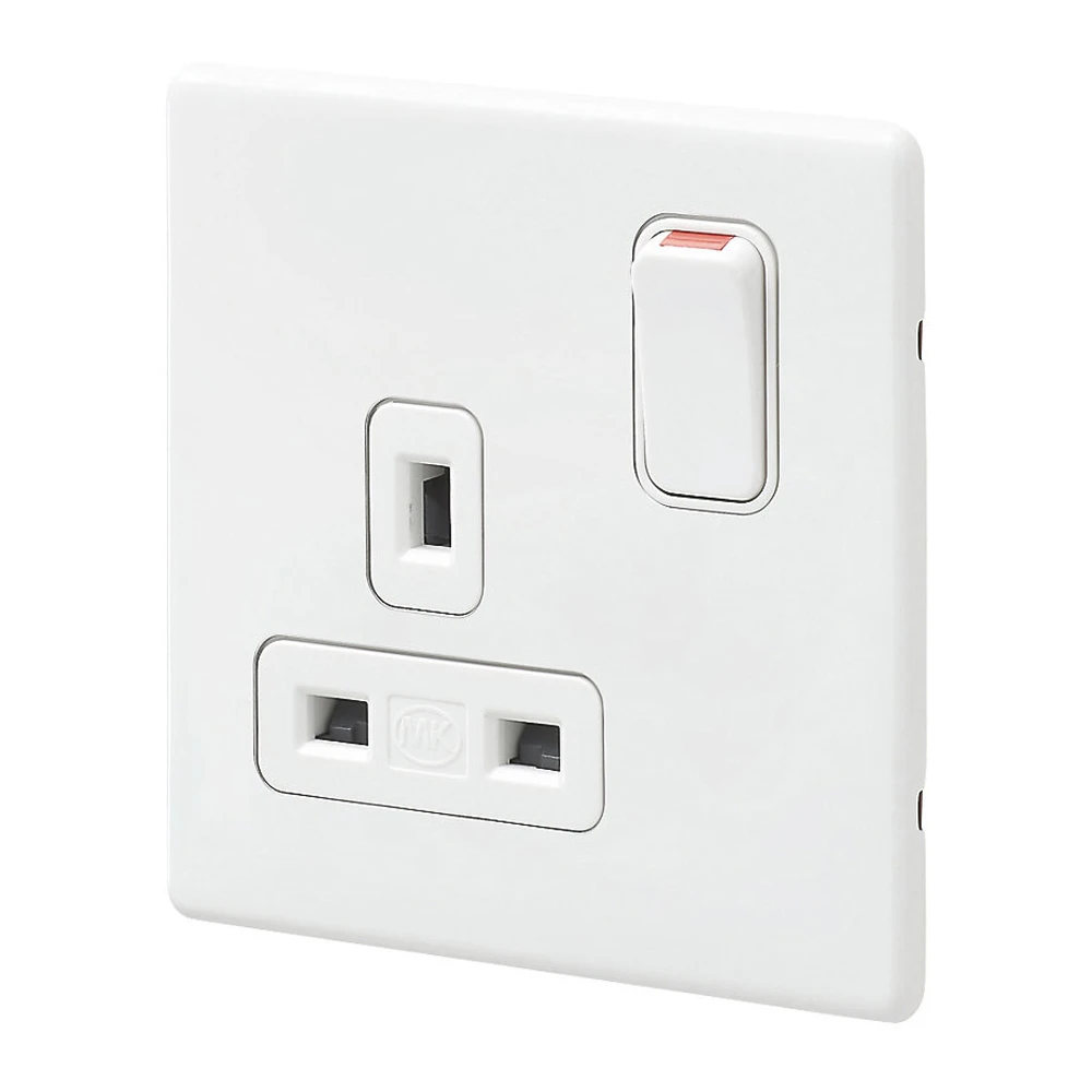 MK Socket 1 Gang Switched Double Pole White White Inserts