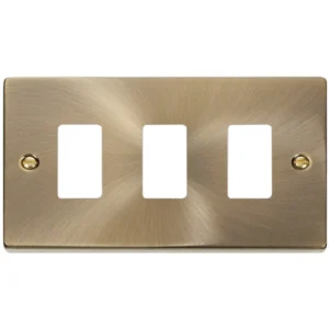 Victorian Antique Brass 3 Gang GridPro Frontplate Black Gasket