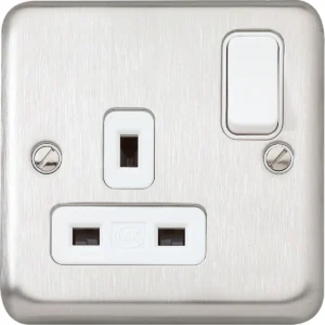 MK Socket 1 Gang Switched Double Pole 13A Brushed Stainless Steel Dual Earth Terminals