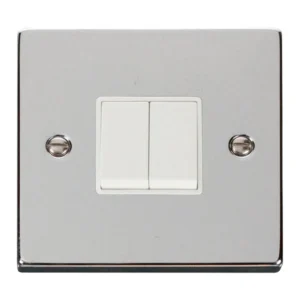 Plate Switch 2 Gang 2 Way 10A Polished Chrome White Insert Victorian