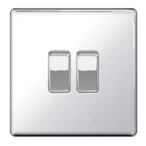 Plate Switch 2 Gang 2 Way 10A Polished Chrome