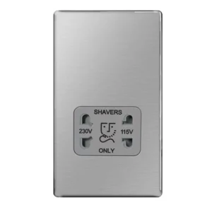 Brushed Steel Flatplate Screwless 115/230V Dual Voltage Grey Insert Shaver Socket