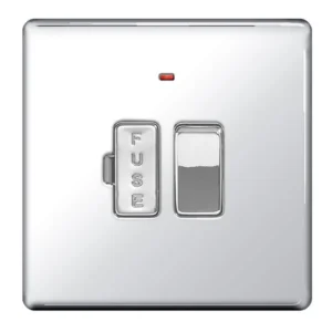 13A Polished Chrome Flatplate Screwless Switched Fused Spur Connection Unit With Power Indicator
