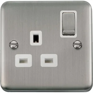 Socket Ingot 1 Gang DP Switched 13A Stainless Steel White Insert