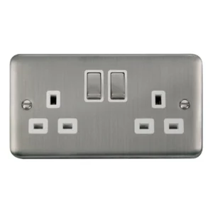Socket Ingot 2 Gang Double Pole Switched 13A Stainless Steel White Insert