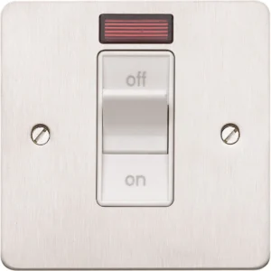 MK Switch 1 Gang Double Pole Neon 32A Brushed Stainless Steel White Insert