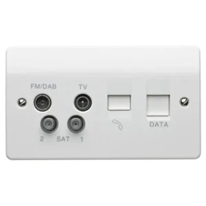 MK Socket 2 Gang Quadiplexer BT Secondary + RJ45 White