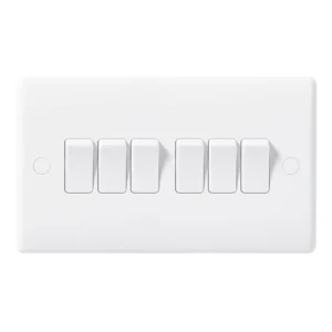 BG Nexus 846 Plate Switch 6-Gang 2-Way 10A Round Edge