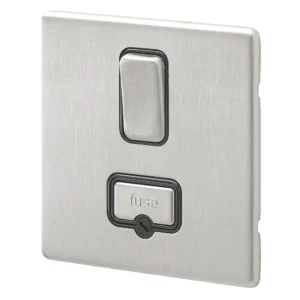 Connection Unit DP Switched Fused Spur 13A Brushed Stainless Steel Black Inserts
