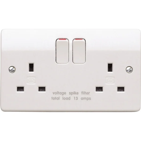 MK Electric Socket 2 Gang Switched Double Pole Spike Filtered 13A White ...