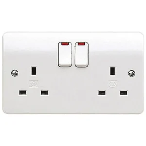 MK Socket 2 Gang Switched DP + Neon 13A White
