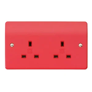 Socket 2 Gang Unswitched Dual Earth Flush 13A Red