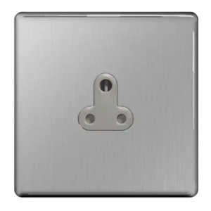 Brushed Steel Flatplate Screwless 5A Grey Insert Unswitched Socket Round Pin