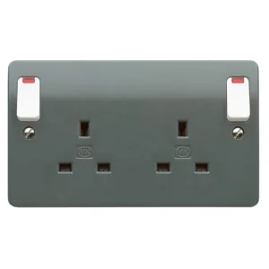 MK Socket 2 Gang Switched DP Dual Earth Neon 13A Graphite Outboard R
