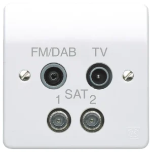 MK Socket 1 Gang TV/FM DAB/Satinel x2 Quadplexer White