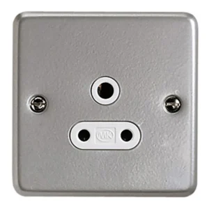Socket 1 Gang Unswitched 3 Pin Round 5A Aluminium