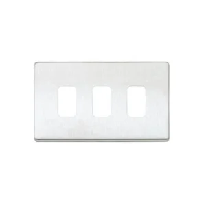 MK Front Plate 3 Module Brushed Stainless Steel