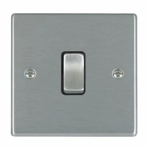 Rocker Switch 1 Gang 2 Way 10A 88 x 88mm Satin Steel/Satin Steel Black Insert