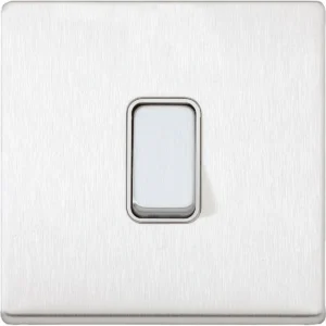 MK Plate Switch 1 Gang 2 Way SP 20A Brushed Stainless Steel White Inserts