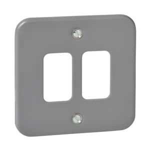Ultimate Metal Clad Front Plate 2 Gang Steel 88 x 12 x 88mm Grey